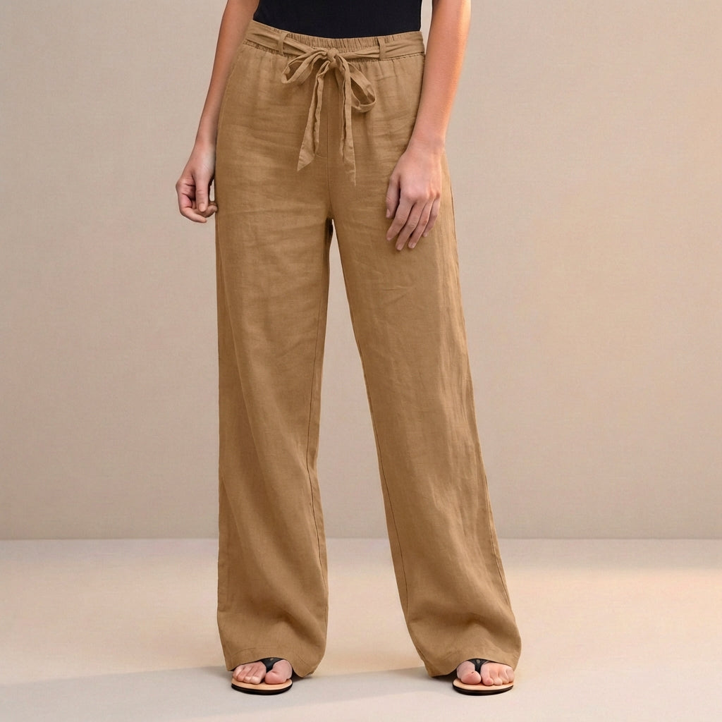 High-Waist Wide-Leg Trousers with Self-Tie Waistdetail