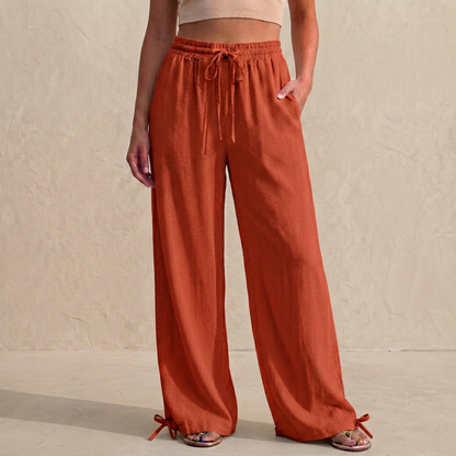 Relaxed Wide-Leg Trousers with Drawstring and Ankle Tie Detail