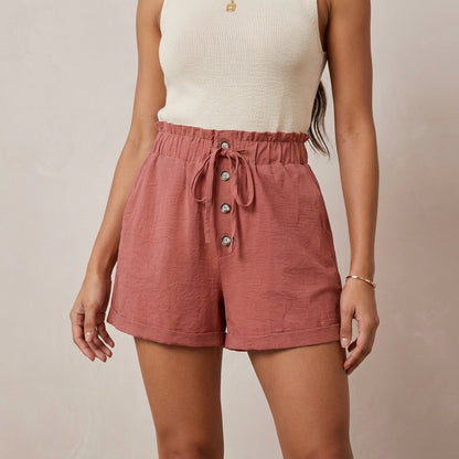 High Waist Woven Wide-Leg Shorts with Paperbag Waist and Drawstring