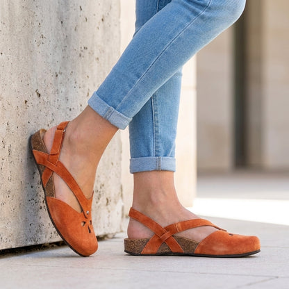Adjustable T-Strap Sandals with Floral Cutout and Contoured Midsole