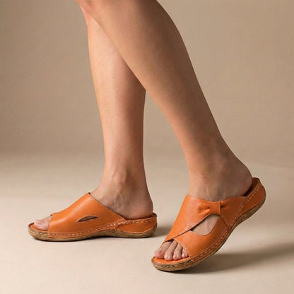 Luxury Leather Orthopedic Slip-On Sandals with Decorative Bow Detail
