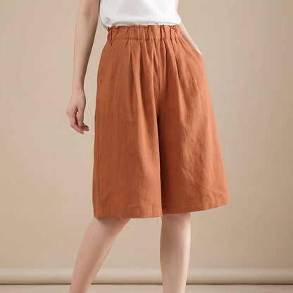 Relaxed Wide-Leg Shorts with Gathered Waistband and Pockets
