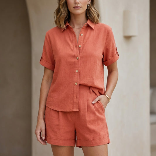Coastal Ease Button-Up Shirt and Relaxed Shorts Set