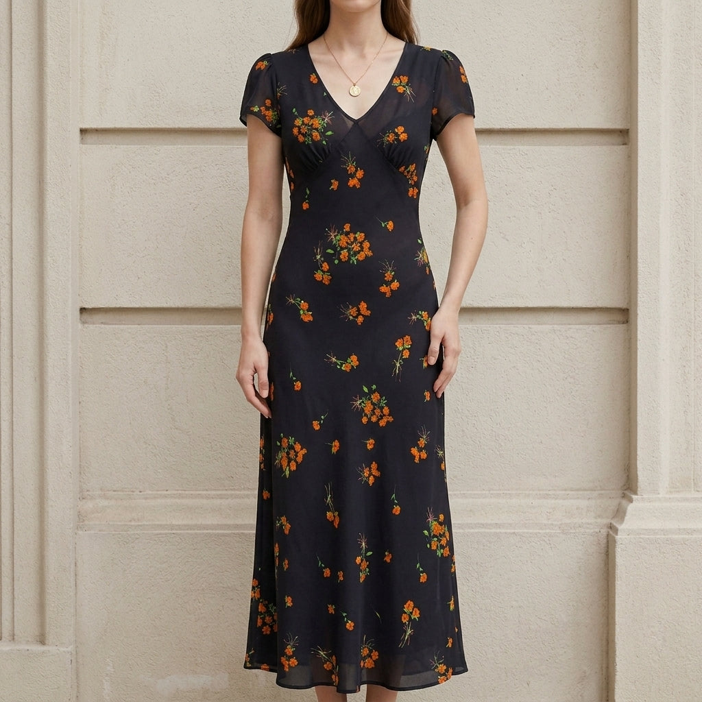 Vintage Polka Dot Lace Trim Midi Tea Dress