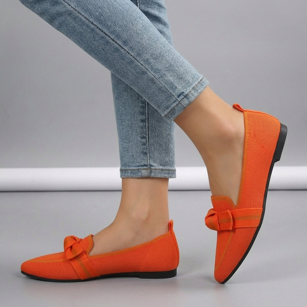 Elegant Knitted Pointed Toe Slip-On Loafers with Knotted Accent