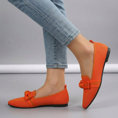 Elegant Knitted Pointed Toe Slip-On Loafers with Knotted Accent
