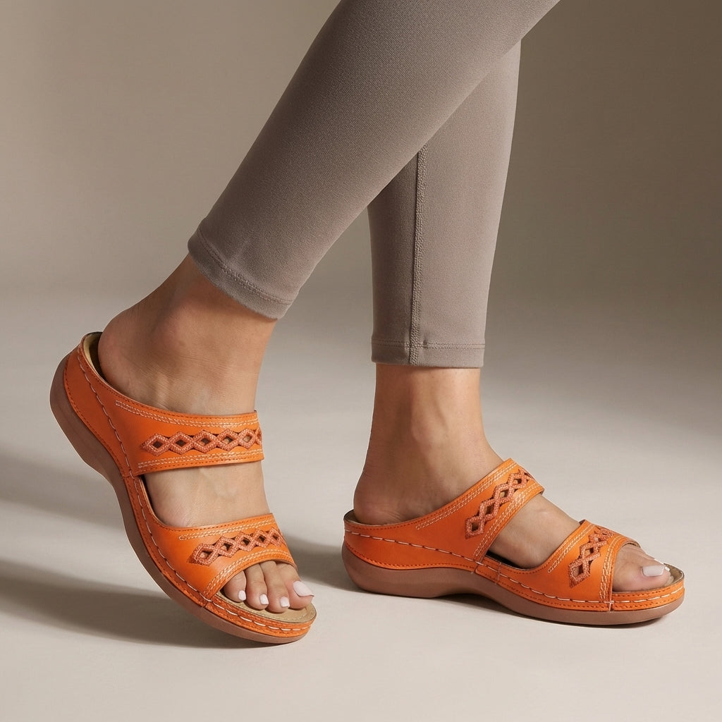 Hershey Orthopedic Wedge Slip-On Sandals with Cut-Out Strap Detail