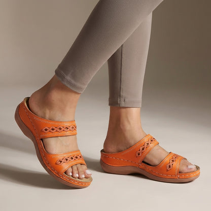 Hershey Orthopedic Wedge Slip-On Sandals with Cut-Out Strap Detail