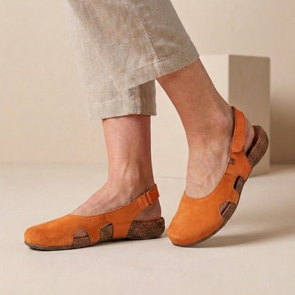 Orthopedic Closed-Toe Slingback Sandals with Cork Sole and Cut-Out Detail