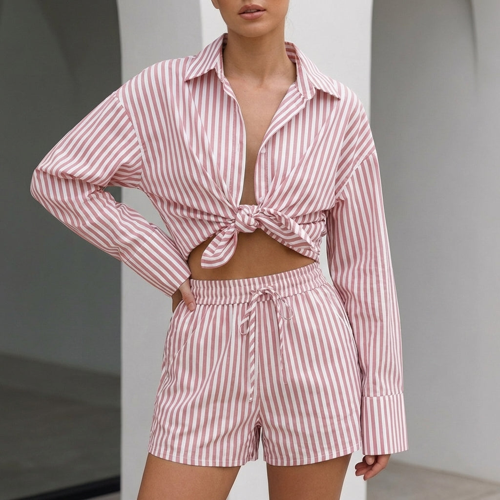 Oversized Collared Shirt and Relaxed Wide-Leg Shorts Set