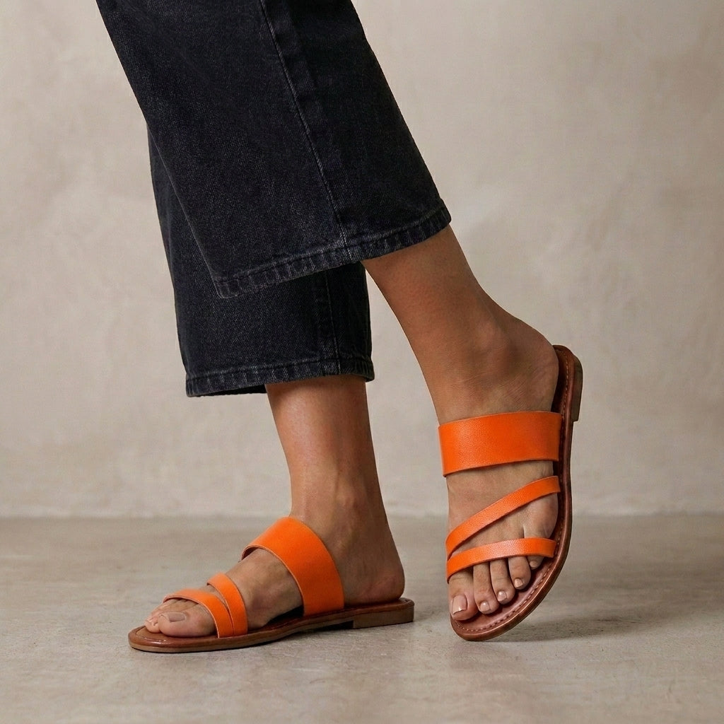 Multi-Strap Flat Sandals with Textured Grained Footbed