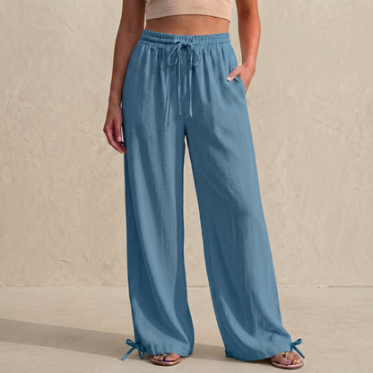Relaxed Wide-Leg Trousers with Drawstring and Ankle Tie Detail