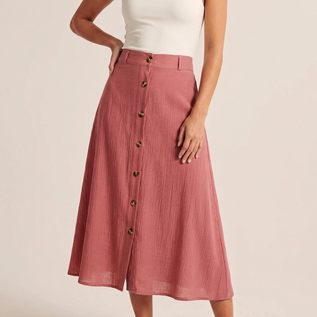 High-Waisted A-Line Maxi Skirt with Button-Front Detail