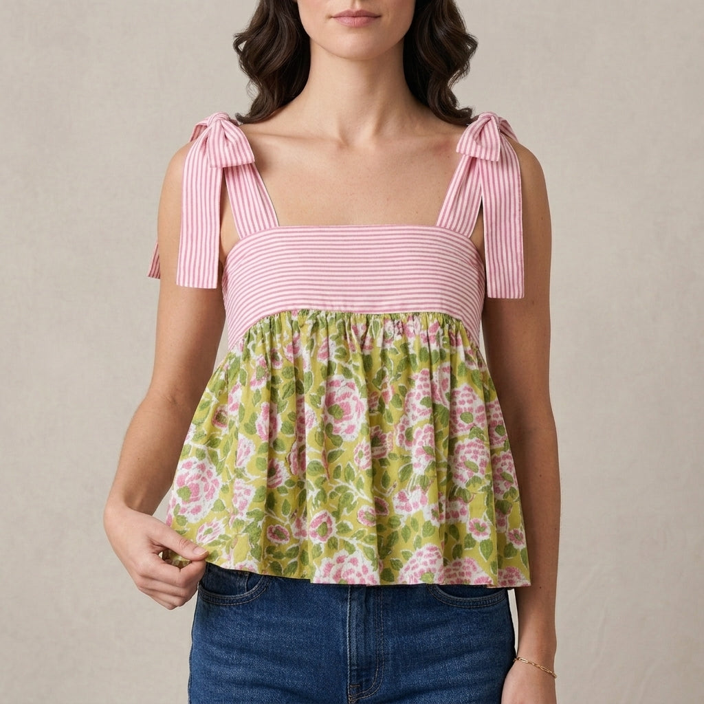 Floral Tie-Shoulder Babydoll Tank Top