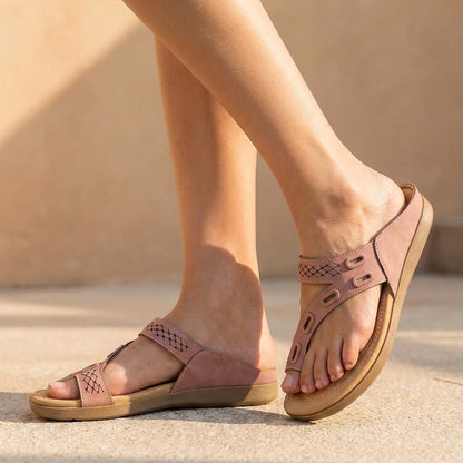 Relaxed Fit Thong Sandals with Perforated Metallic Accents