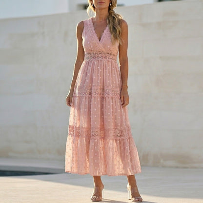Bohemian Lace Maxi Dress with Tiered Skirt and Delicate Detailing