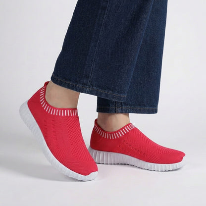 Woven Knit Slip-On Sneakers with Ridged Platform Sole and Reinforced Footbed