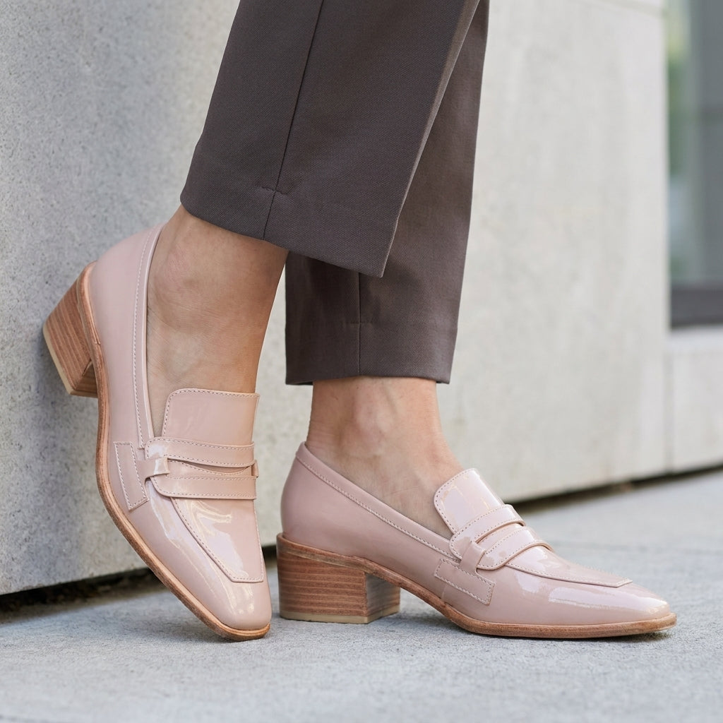 Elegant Patent Loafers with Block Heel