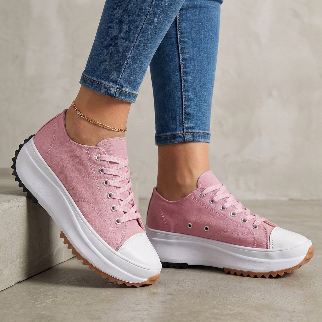 Classic Canvas Platform Orthopedic Sneakers with Contrast Toe Cap