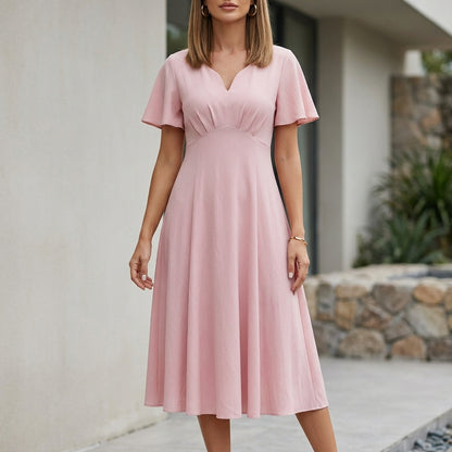 Soft Flutter Sleeve Midi Dress with Elegant Feminine Flow Silhouette