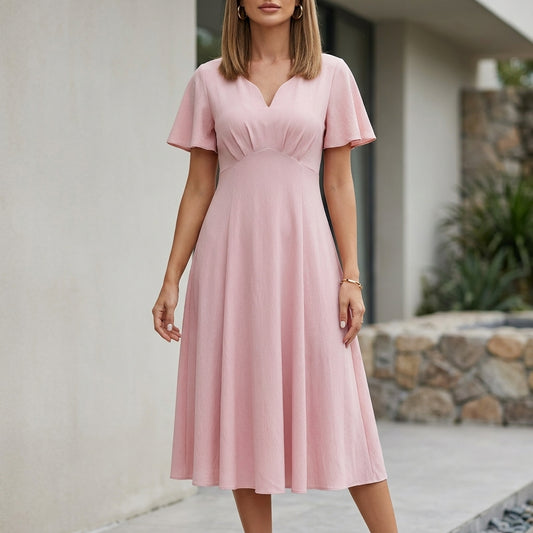 Soft Flutter Sleeve Midi Dress with Elegant Feminine Flow Silhouette