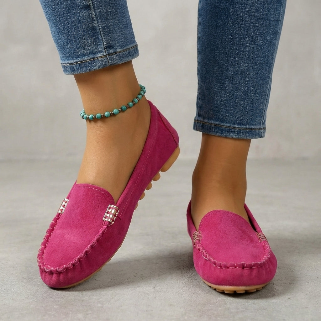 Classic Suede Driving Orthopedic Moccasins with Metallic Accents