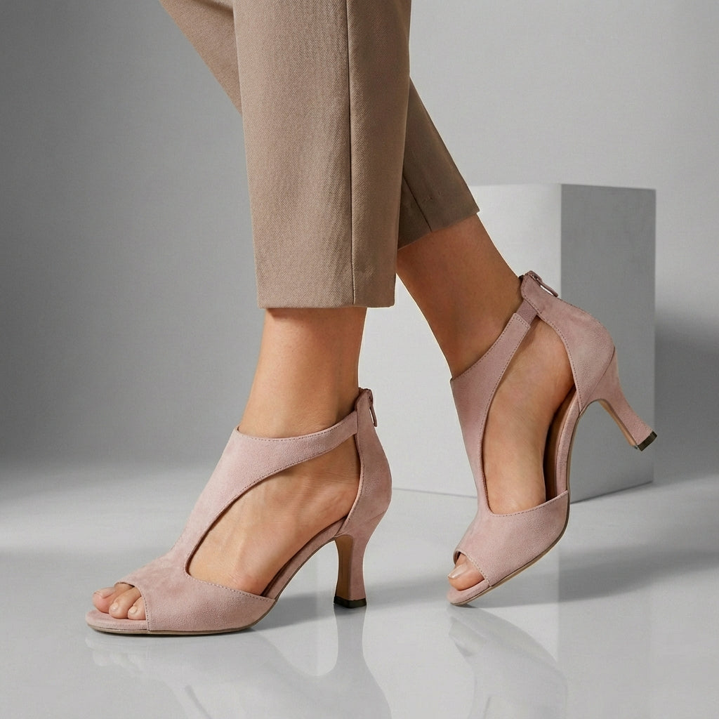 Architectural Cutout Peep-Toe Stiletto Heeled Sandals for Evening Elegance