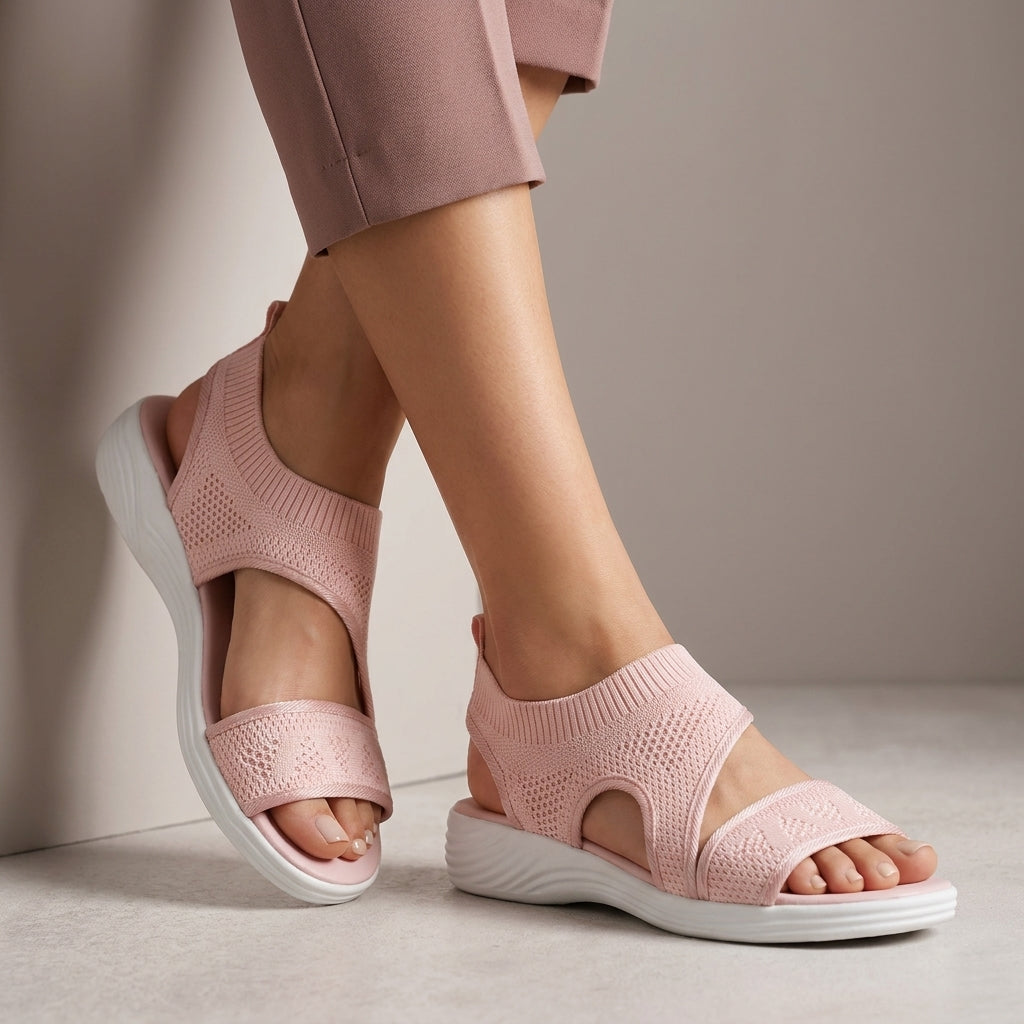 Orthopedic Textured Knit Fish-Mouth Sandals with Contoured Platform Sole