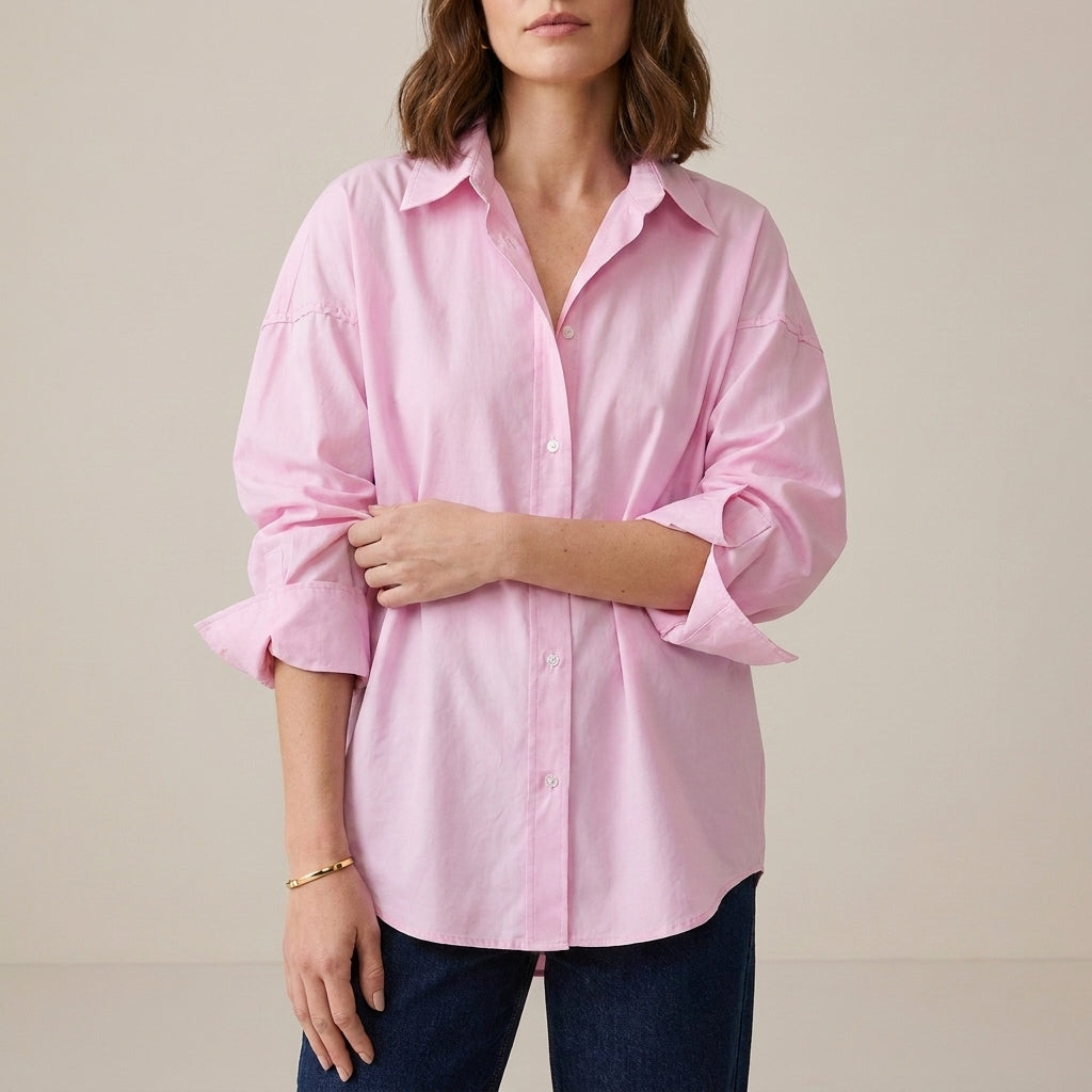 Relaxed Oversized Button-Up Shirt with Rolled Sleeve Detail