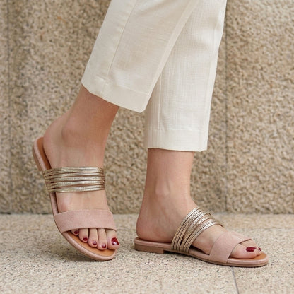Sienna Metallic Wrap Strap Slide Sandals