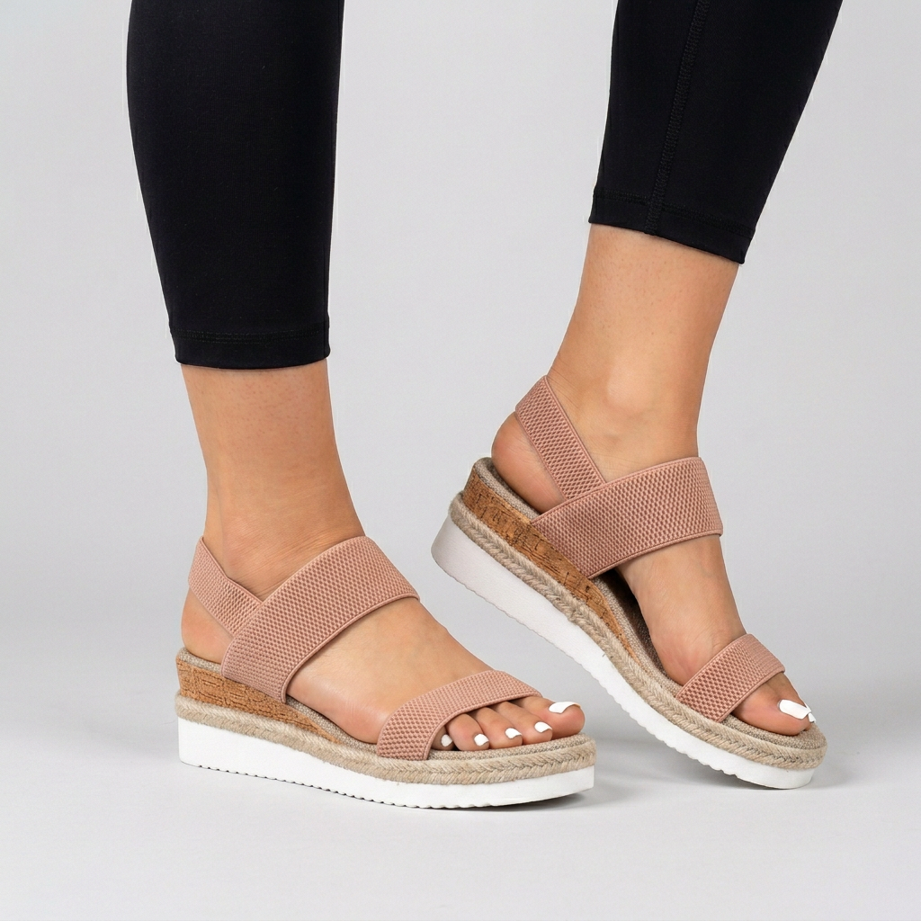 Comfort Wedge Sandals with Elastic Support Straps
