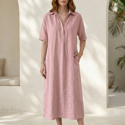 Effortless Collared Midi Dress with Relaxed Silhouette