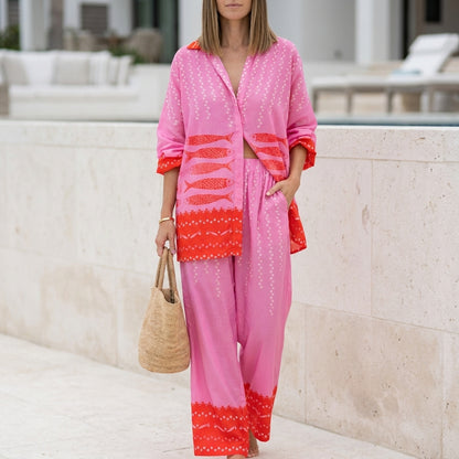 Relaxed Two-Piece Set with Graphic Nautical and Geometric Motifs