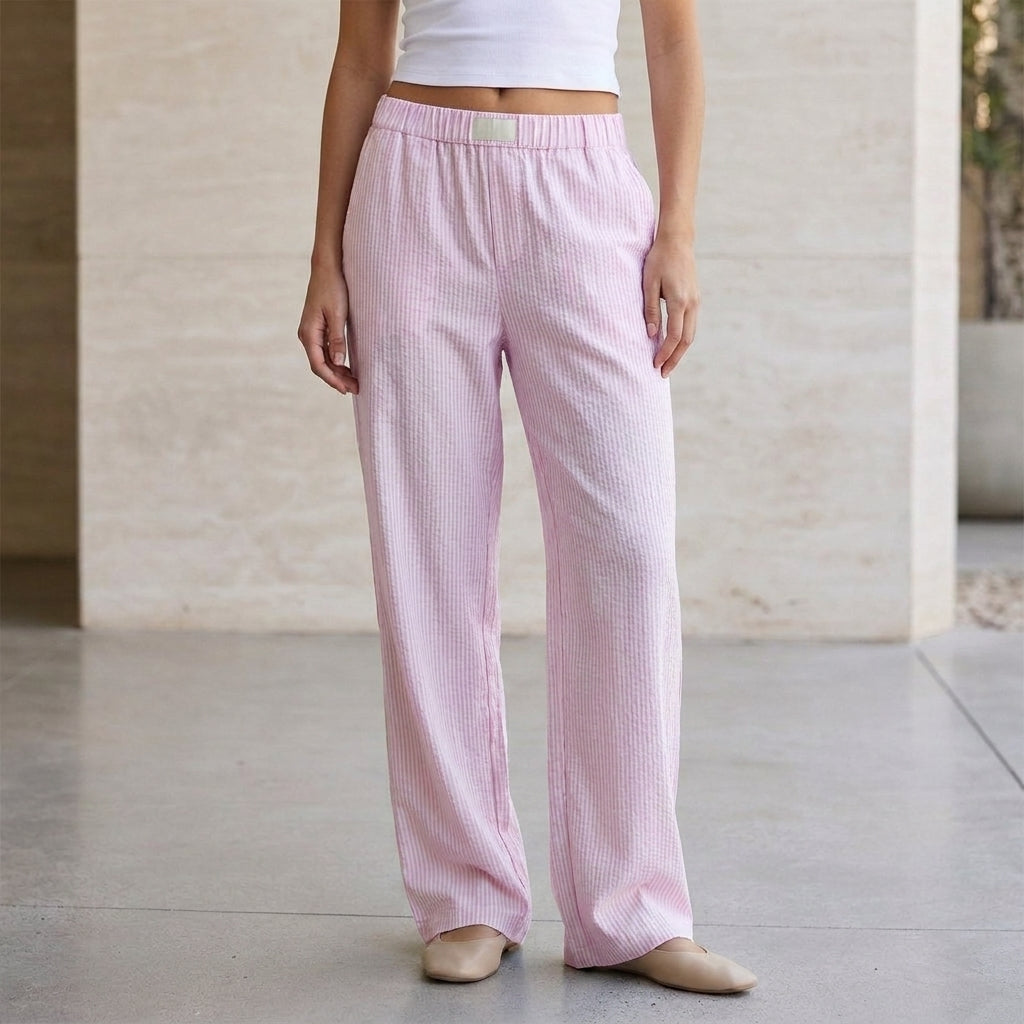 Women's Relaxed Ribbed Straight-Leg Lounge Pants with Signature Waistband