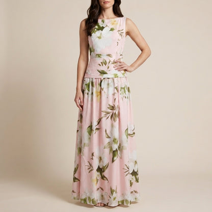 Botanical Print Sleeveless Maxi Dress with Graceful Flow