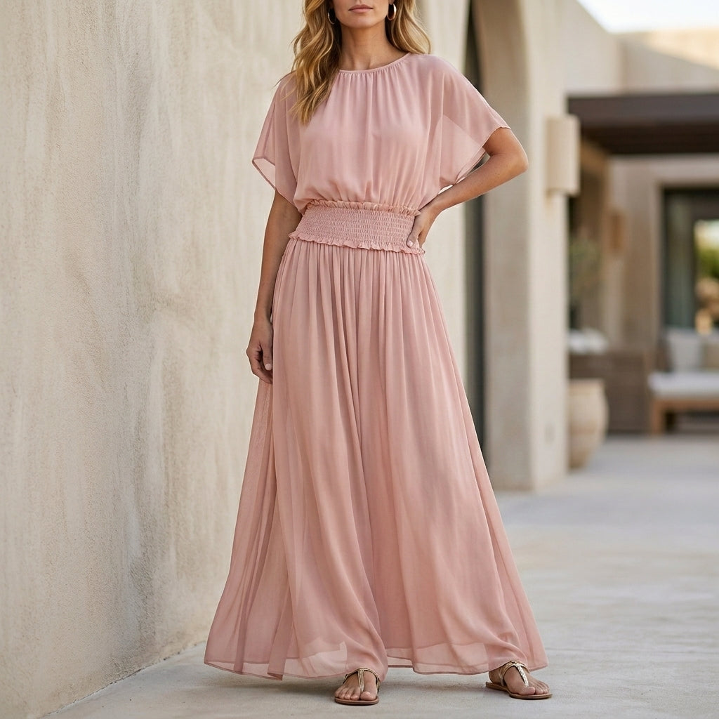 Flowing Smocked Waist Maxi Dress