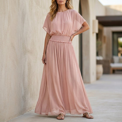 Flowing Smocked Waist Maxi Dress
