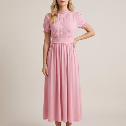 High Neck Keyhole Maxi Dress with Flowing A-Line Silhouette