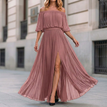 Ethereal Off-Shoulder Pleated Maxi Dress