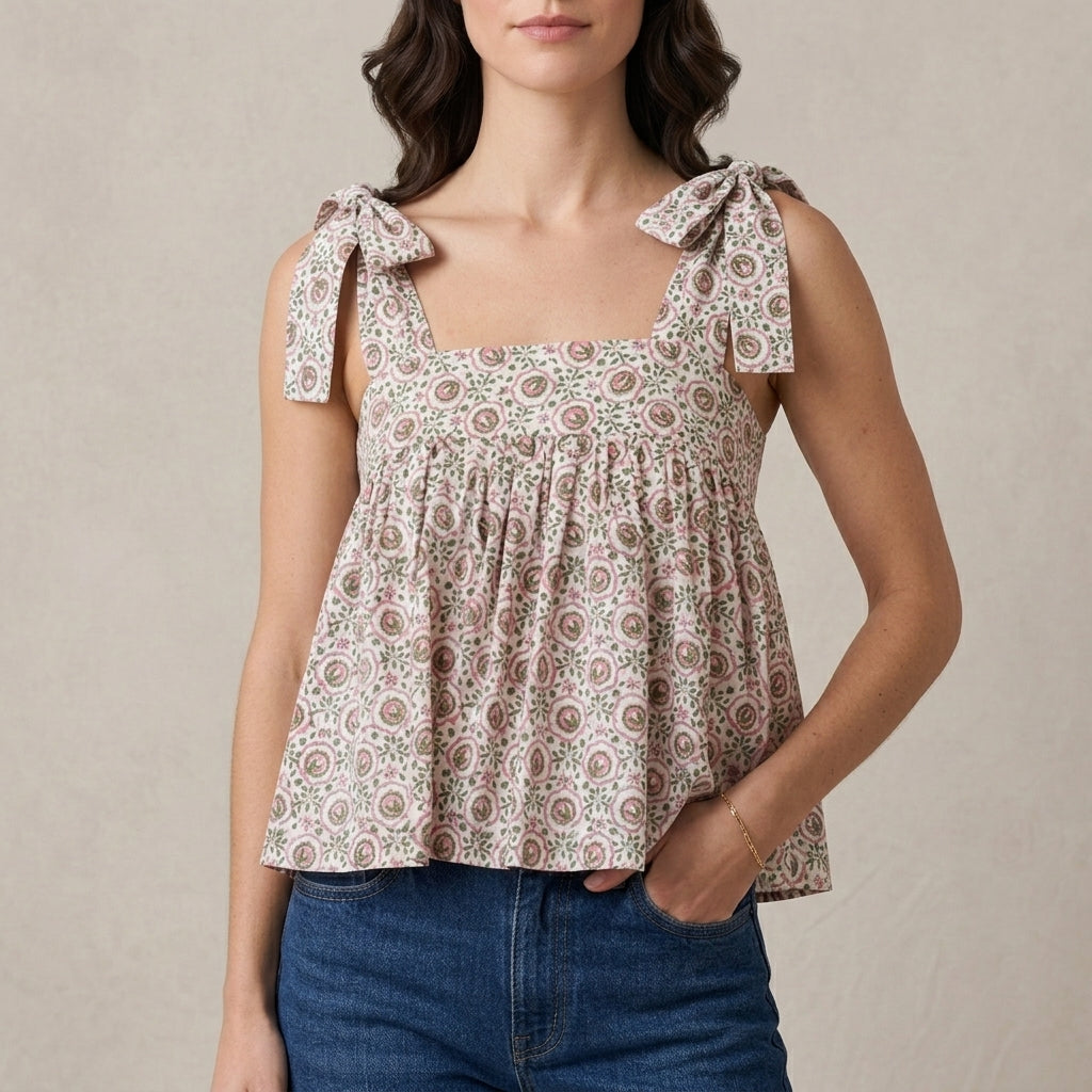 Floral Tie-Shoulder Babydoll Tank Top