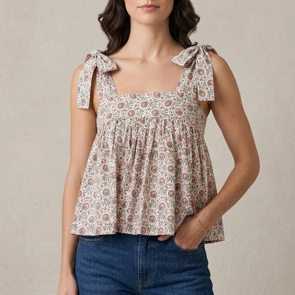 Floral Tie-Shoulder Babydoll Tank Top
