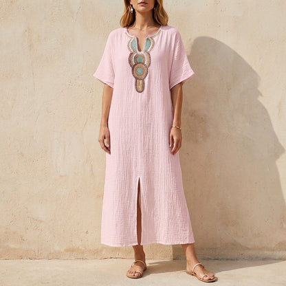 Embellished Bohemian Caftan MIdi Dress for Resort Escapes