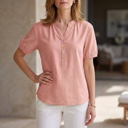 Airy Mandarin Collar Puff Sleeve Everyday Blouse