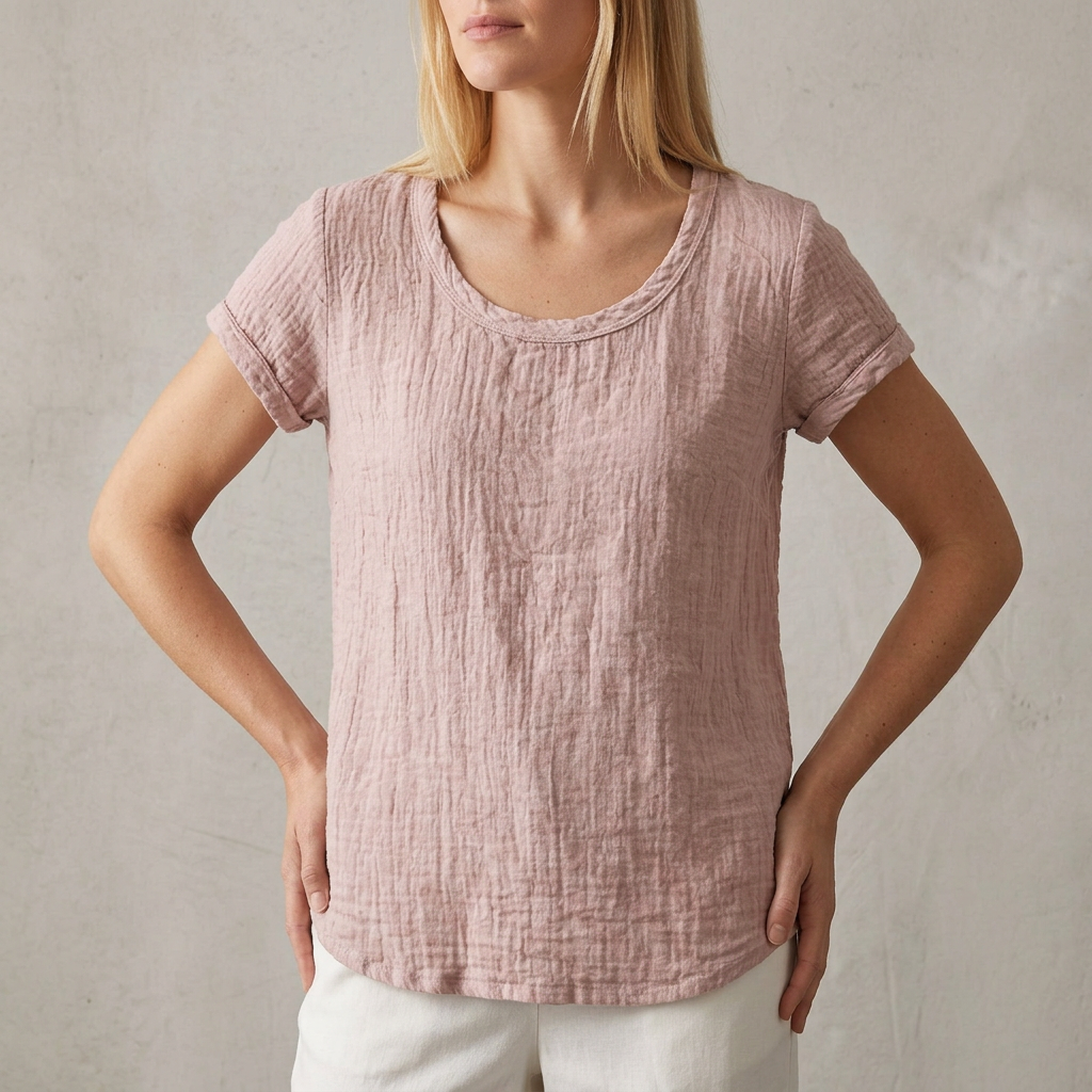 Relaxed Fit T-Shirt with Rounded Hem and Cuffed Sleeves