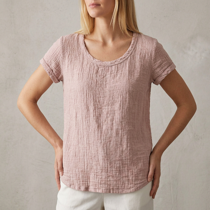 Relaxed Fit T-Shirt with Rounded Hem and Cuffed Sleeves