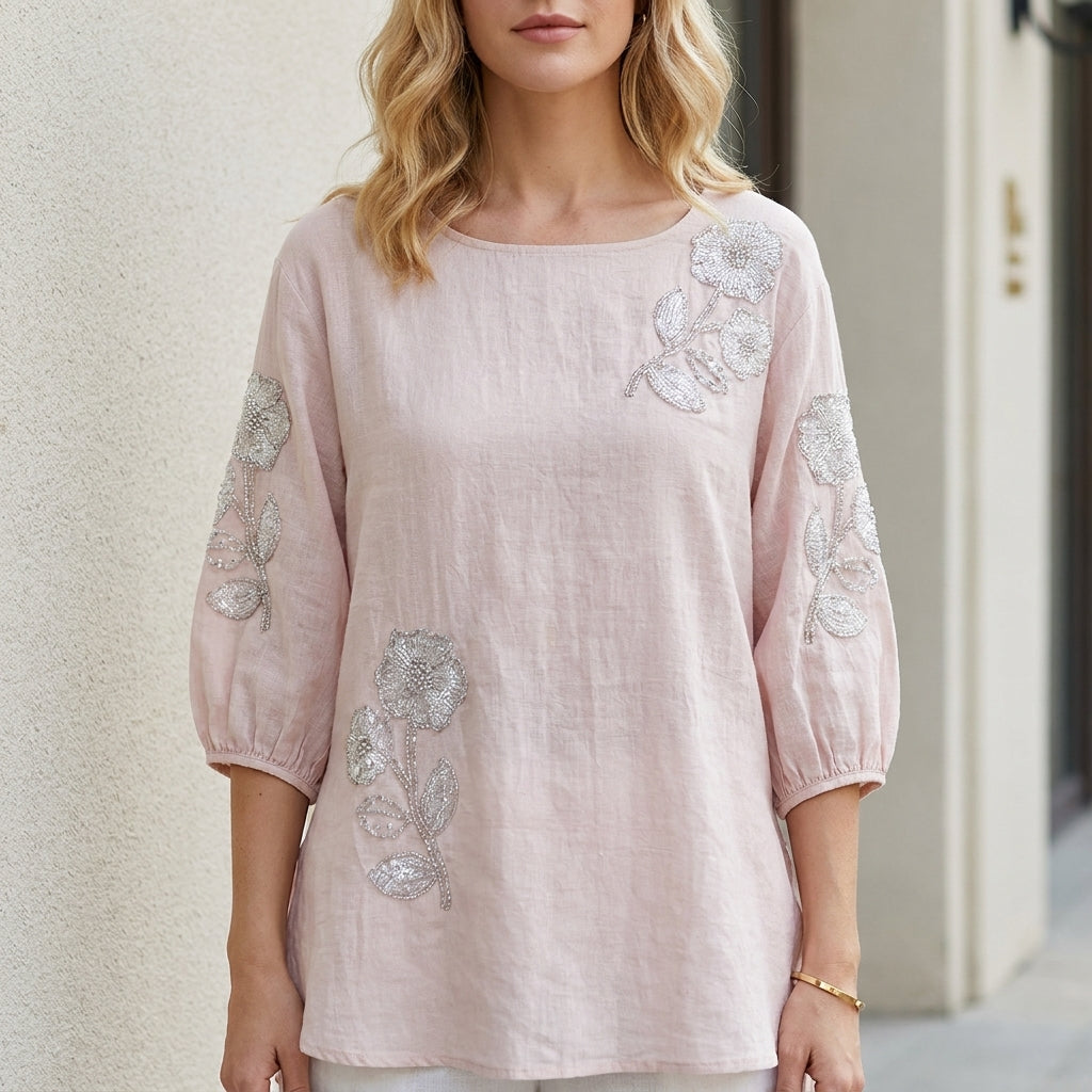 Blooming Grace Embroidered Relaxed Tunic Blouse