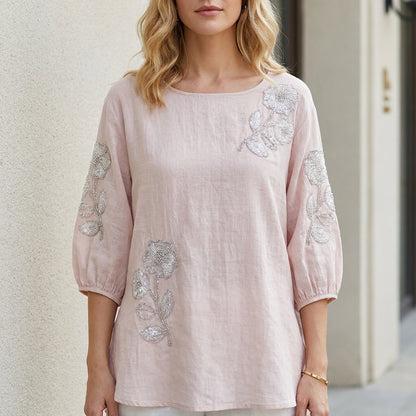 Blooming Grace Embroidered Relaxed Tunic Blouse