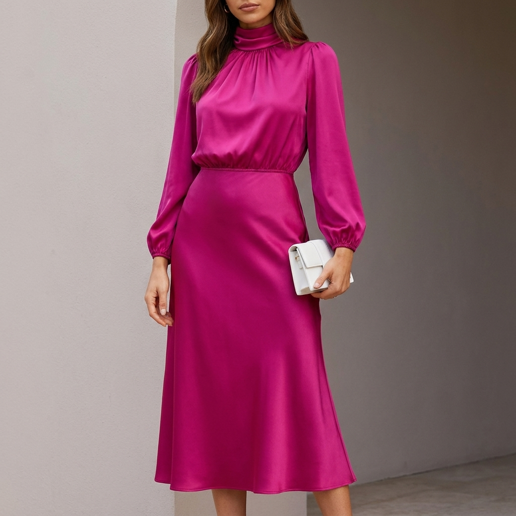 Tailored High Waist Midi Dress with Elegant Sleeves