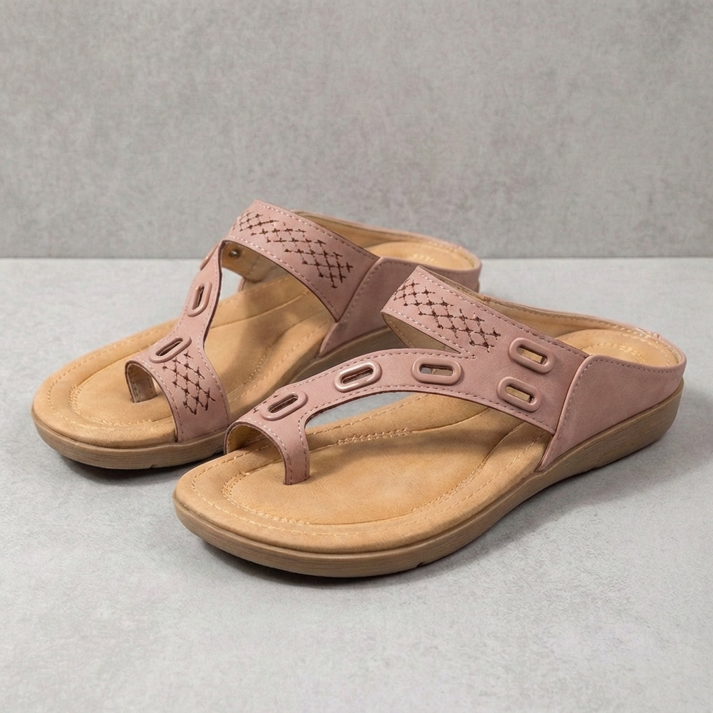 Relaxed Fit Thong Sandals with Perforated Metallic Accents