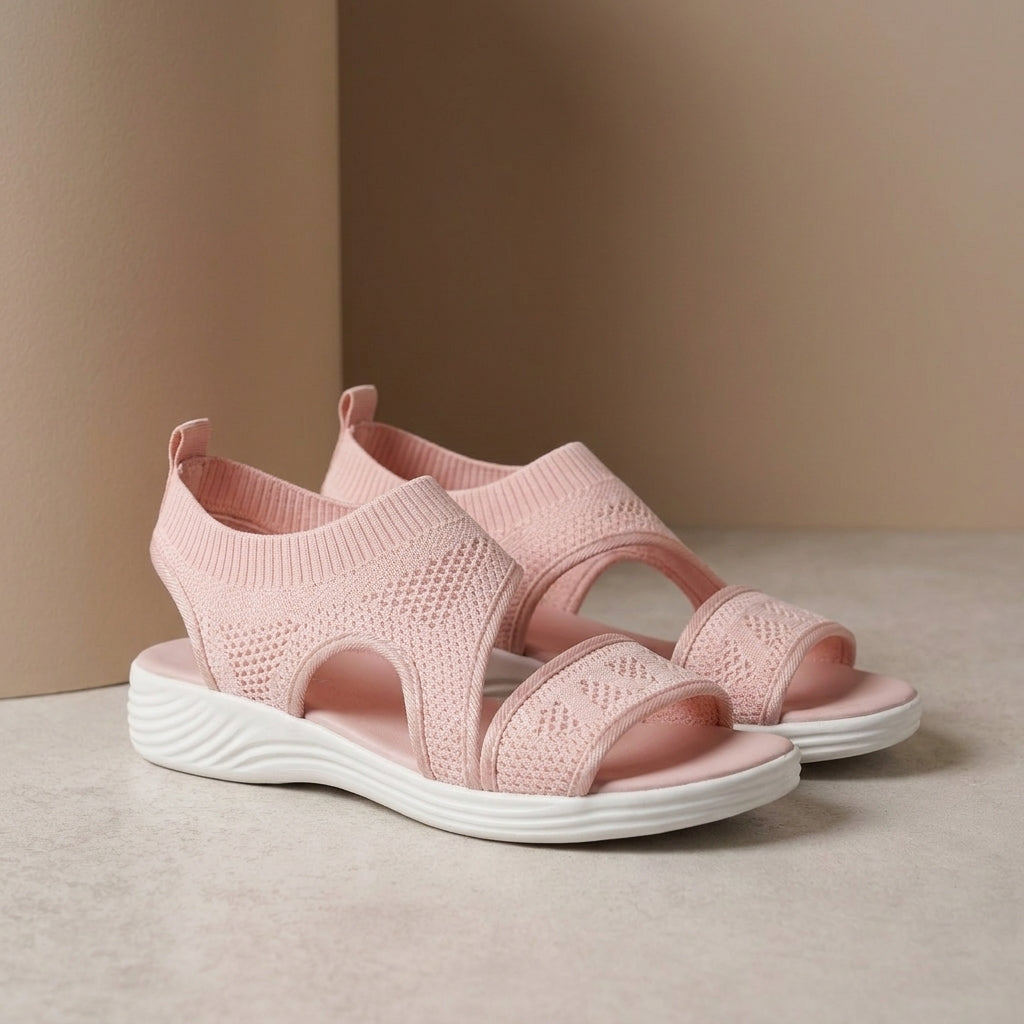 Orthopedic Textured Knit Fish-Mouth Sandals with Contoured Platform Sole